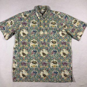 Detrich Verez Reyn Spooner Mens Small Patriotic Hawaiian Half Button Shirt Fish